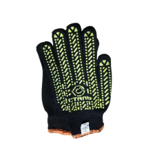  Рукавички Сталь трикот ХБ/ПЕ, чорн.колір, жовтий ПВХ візерунок та логотип на 1йстороні, р.10 