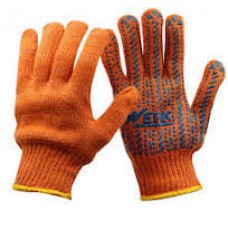 Рукавички WERK трикот ХБ, помаранч. синій ПВХ малюнок на 1й сторонi, оверлок на манж р.10
