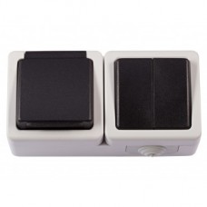 Блок выключатель 2-клавишный + розетка с/с и крышкой Luxel DEBUT (6532)